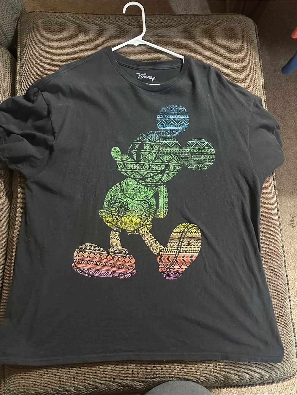 Disney Black T-Shirt with Rainbow Tribal Mickey Silhouette